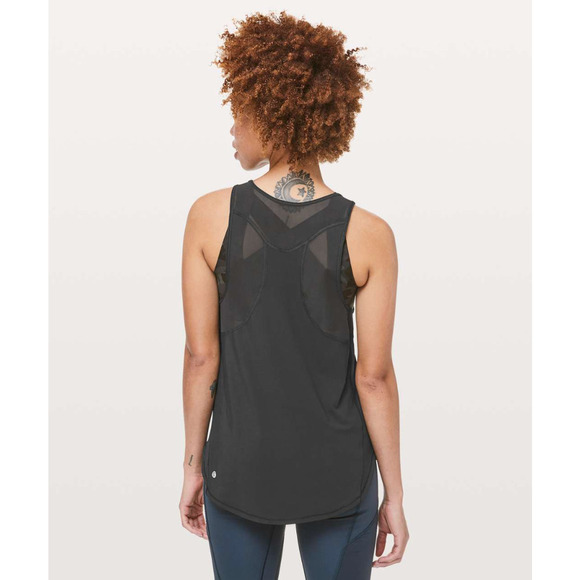 Lululemon High Neck Mesh Run Tank Black 4 NWOT - Picture 3 of 10